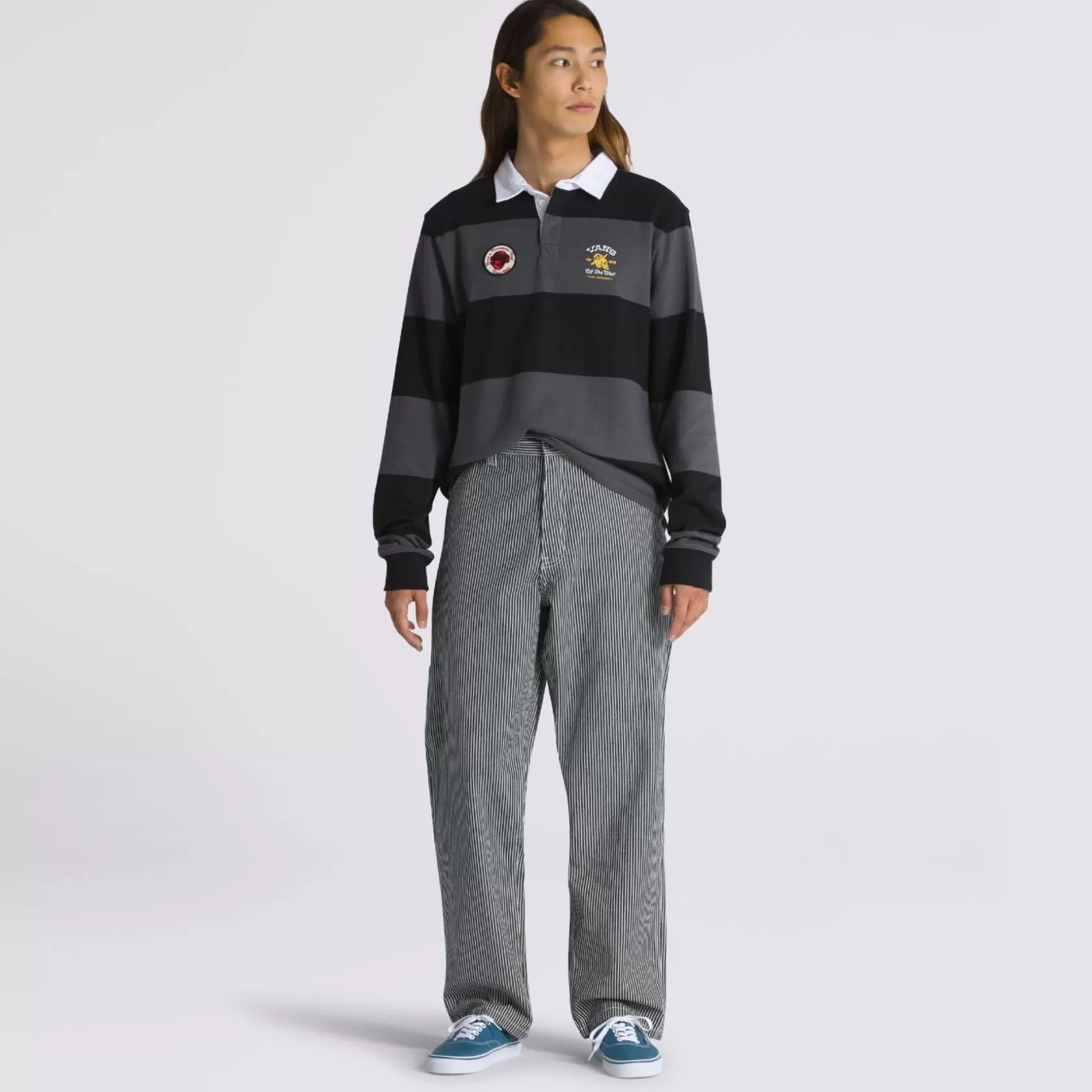 Vans Pantalones Y Vaqueros<Pantalones De Carpintero A Rayas Hickory Drill Chore De Corte Holgado Y Conico Azul