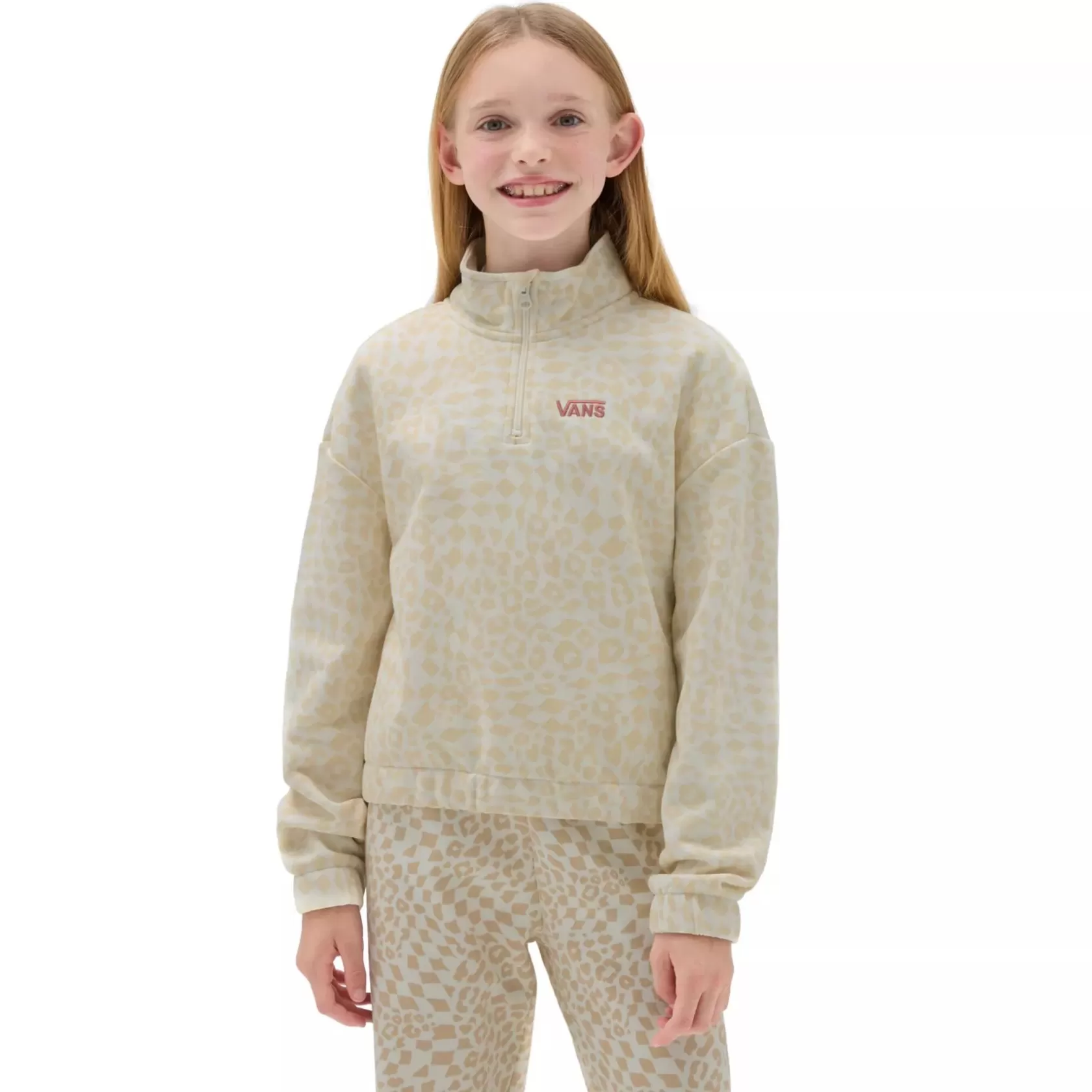 Vans Ropa Para Chicas (8-14 Años)<Sudadera Estampada De Cuello Alto Con Media Cremallera De Ninas (8-14 Anos) Beis