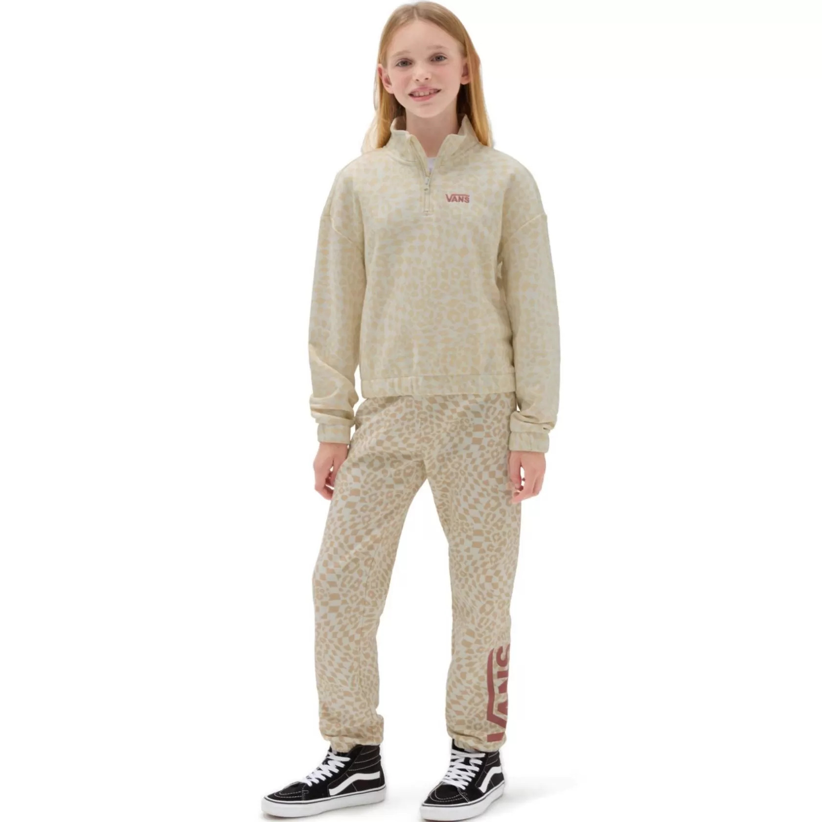 Vans Ropa Para Chicas (8-14 Años)<Sudadera Estampada De Cuello Alto Con Media Cremallera De Ninas (8-14 Anos) Beis